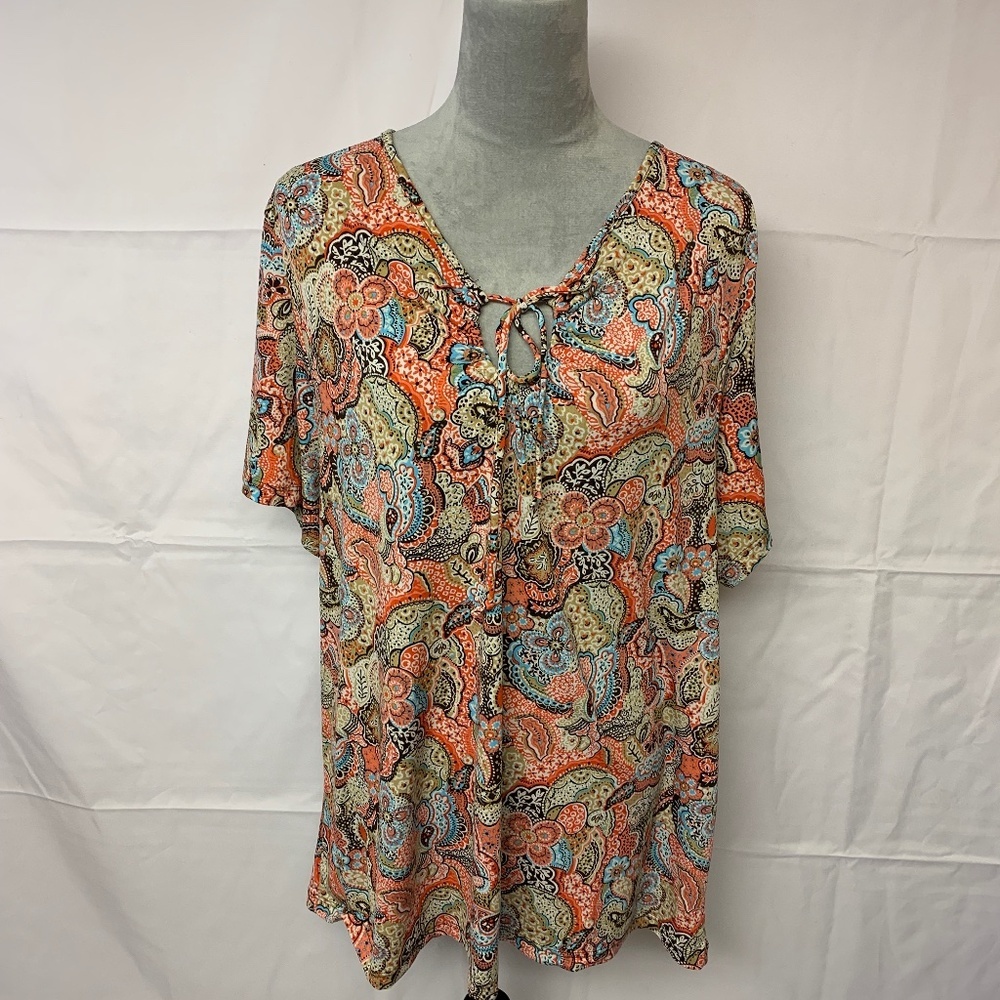 Liz&me Blouse Paisley Causal Boho Fairy Keyhole Relaxed Plus Womens SZ 1X